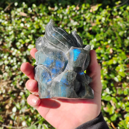 Hand Carved Labradorite Fox