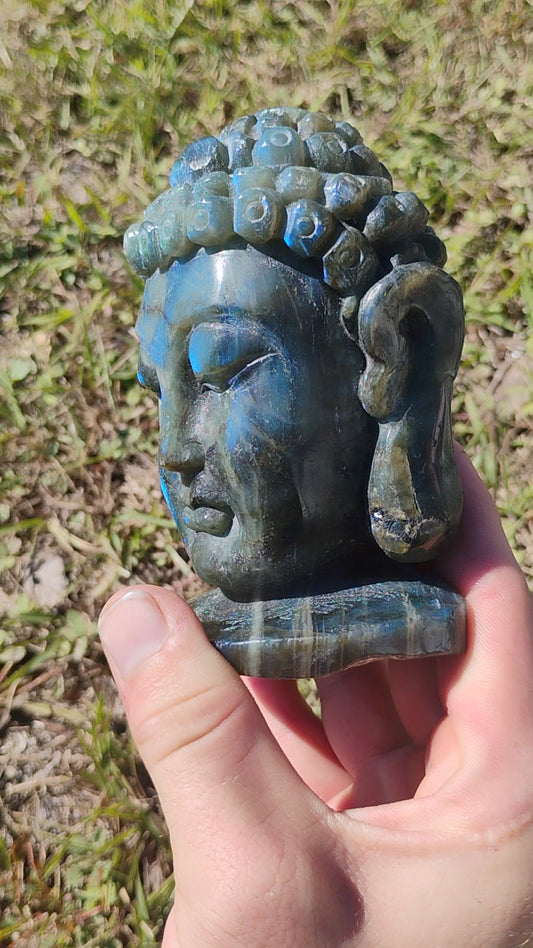 Hand Carved Laboradorite Buddah Head